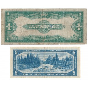 USA, 1 Dollar 1923 & Kanada, 5 Dollars 1954 (2pcs)