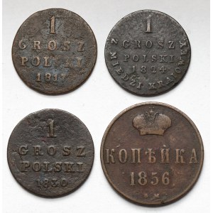 1 grosz 1817-1830 i Kopiejka 1856 BM, Warszawa - zestaw (4szt)