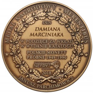 Medal imienny z numerem 3 dla Damiana Marciniaka - Za wkład w wydanie katalogu monet próbnych