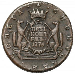Rosja, Katarzyna II, 5 kopiejek 1776 KM - Syberia