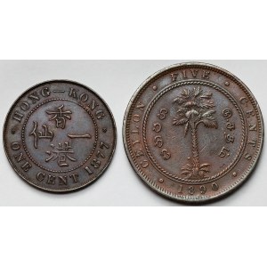 Cejlon i Hongkong, 1-5 centów 1877-1890 - zestaw (2szt)