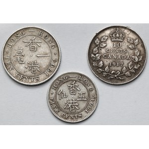Hongkong i Kanada, 5-20 centów 1904-1917 - zestaw (3szt)