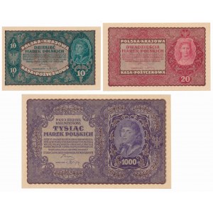 Zestaw 10, 20 i 1.000 mkp 1919 (3szt)