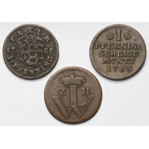 Niemcy, Monety miedziane 1756-1766 - zestaw (3szt)