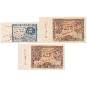 Zestaw 5, 2x 100 zł 1930-1934 z nadrukiem WZÓR tzw. wzór Kamińskiego (3szt)