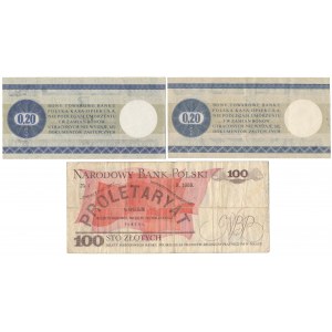PEWEX, 2x 20 centów 1979 i Solidarność 100 zł 1979 ze stemplem (3szt)
