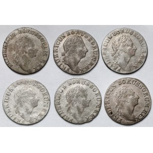 Śląsk, Fryderyk II Wielki, 3 krajcary 1772-1786-B, Wrocław - zestaw (6szt)