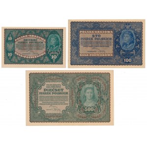Zestaw 10, 100 i 500 mkp 1919 (3szt)