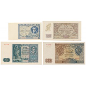 Zestaw banknotów okupacji i 5 zł 1930 (4szt)