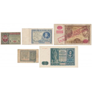 Banknoty polskie w tym 100 zł 1934 z FAŁSZYWYM przedrukiem GG (5szt)