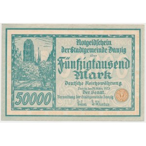 Gdańsk, 50.000 marek 1923 - numeracja 6-cyfrowa - PIĘKNY