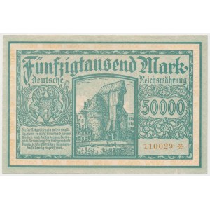 Gdaňsk, 50.000 marek 1923 - šestimístné číslování - KRÁSNÝ