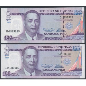 Philippines, 100 Sandaang Piso 2009 SOLID No. 999999 & MILION 1000000 (2pcs)