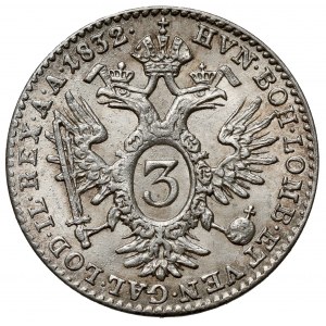 Austria, Franciszek I, 3 krajcary 1832-A, Wiedeń