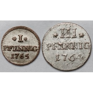 Saksonia, 1-3 fenigi 1764-1765 - zestaw (2szt)