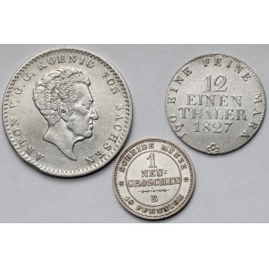 Saksonia, Zestaw monet srebrnych 1827-1863 (3szt)