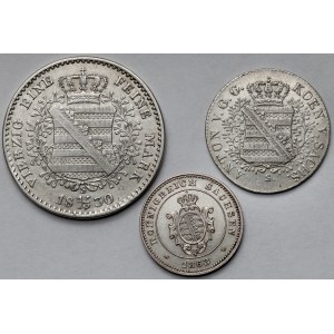 Saksonia, Zestaw monet srebrnych 1827-1863 (3szt)