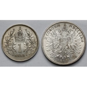 Austria i Węgry, Franciszek Józef I, 1-2 korony 1912 - zestaw (2szt)