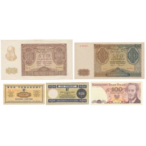 Zestaw banknotów polskich 1940-1986, w tym PEWEX (5szt)