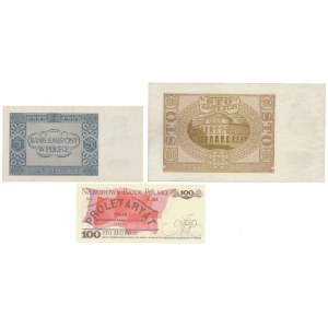 Zestaw banknoty okupacji i 100 zł 1986 (3szt)