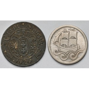 Gdańsk, 10 fenigów 1920 cynk i 1/2 guldena 1923 - zestaw (2szt)