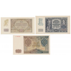 10 i 20 złotych 1940 i 100 złotych 1941 - zestaw (3szt)