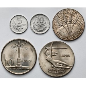 5 groszy - 10 złotych 1965-1971 - zestaw (5szt)