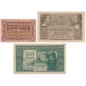 Kowno, 2, 100 i 1.000 marek 1918 (3szt)