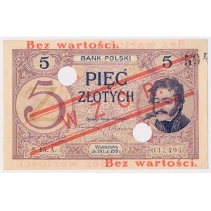 5 złotych 1919 - WZÓR - S.15.A - z perforacją - PIĘKNY