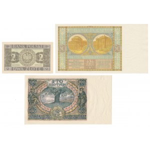 Zestaw banknotów polskich 1929-1936 - PIĘKNE sztuki (3szt)