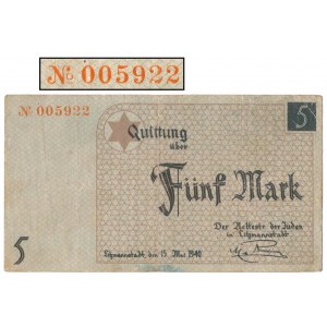 Getto 5 marek 1940 - papier kartonowy - niski numer