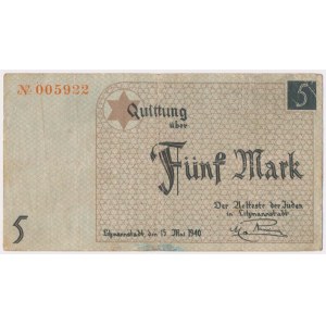 Getto 5 marek 1940 - papier kartonowy - niski numer
