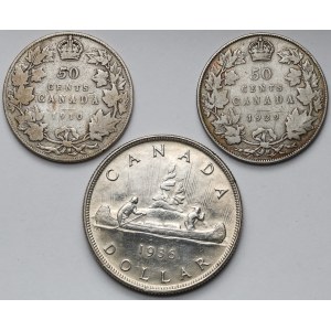 Kanada, 50 centów i Dolar 1910-1936 - zestaw (3szt)