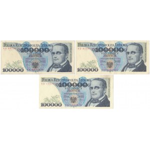100.000 złotych 1990 - AA, AD i AG (3szt)