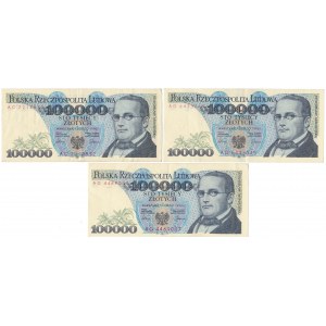 100.000 złotych 1990 - AC, AD i AG (3szt)