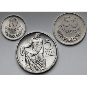 10, 50 groszy i 5 złotych 1961-1974 - zestaw (3szt)