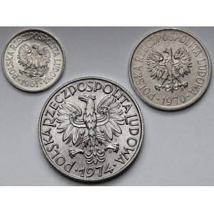 10, 50 groszy i 5 złotych 1961-1974 - zestaw (3szt)
