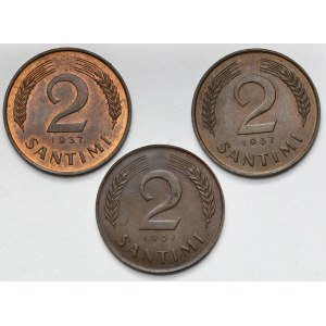 Łotwa, 2 santimi 1937 - zestaw (3szt)