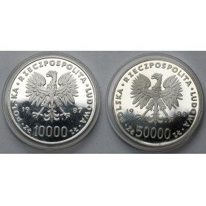 10 i 50 tys. zł 1987 i 1988 Jan Paweł i Piłsudski - lustrzane (2szt)