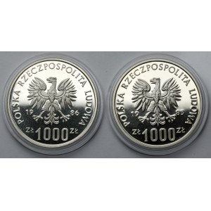 Próby SREBRO 1.000 złotych 1985 i 1986 Pomnik - Szpital - RZADKI rok