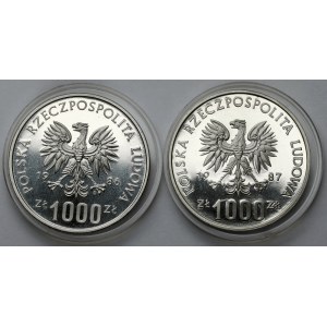 Próby SREBRO 1.000 złotych 1986 i 1987 Czyn Pomocy i Wrocław (2szt)