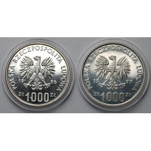 Próby SREBRO 1.000 złotych 1986 i 1987 Czyn Pomocy i Wrocław (2szt)