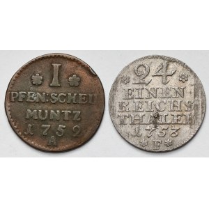 Prusy, Fenig 1752 i 1/24 talara 1753 - zestaw (2szt)