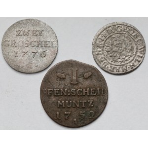 Prusy, Szeląg, fenig i dwa greszle 1633-1776 (3szt)