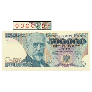 500.000 złotych 1990 - B 0000707 - niski numer