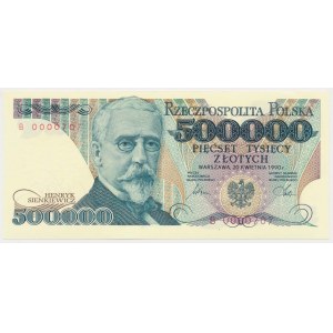 500.000 złotych 1990 - B 0000707 - niski numer