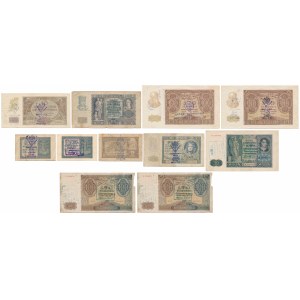 Banknoty okupacji z stemplami - czas stemplowania nieznany (11szt)