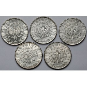 10 złotych 1934-1939 Piłsudski - zestaw (5szt)