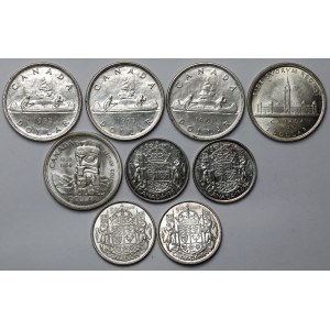Kanada, 50 centów - 1 dolar 1939-1958 - zestaw (9szt)