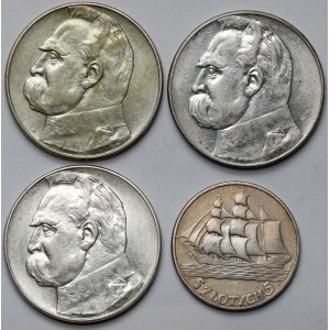 5 i 10 złotych 1935-1937 Piłsudski i Żaglowiec - zestaw (4szt)